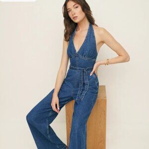 Reformation Elena Denim Jumpsuit Blue - Size 2